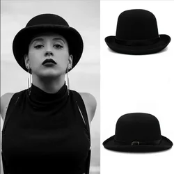 bowler hats Top hats for men solid black fedora Autumn and winter men's and women's dome British classic vintage felt top hats