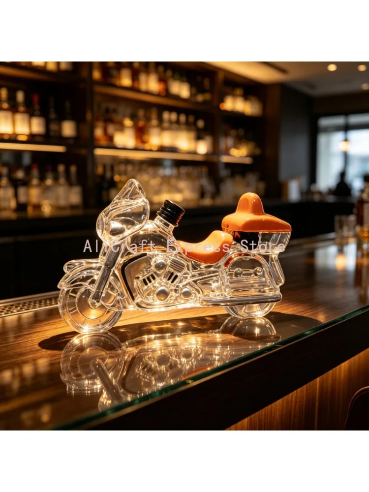 Szklana karafka w kształcie motocykla, nowatorska butelka na wino, dekoracja stołu w barze, ozdoba na przyjęciu, prezent, unikalny pojemnik na alkohol. — 2