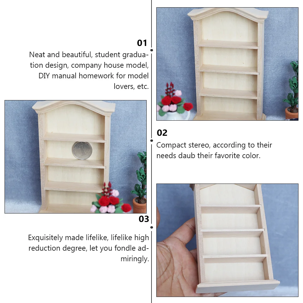 1-teiliges Mini-Holzmöbel-Modell, Spielset, Raumdekoration, Bücherregal, Aufbewahrung, Miniatur-Hauszubehör, pädagogisches Studentenprojekt