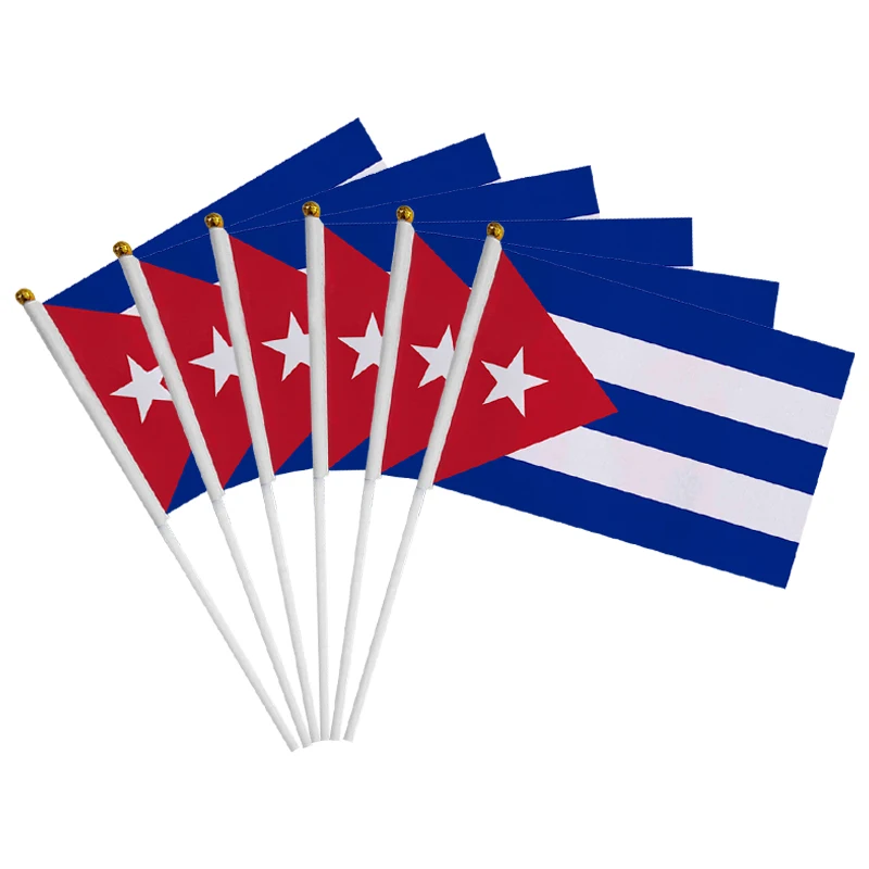 

aerlxemrbrae Custom banner 100 pcs/lot Cuba Handflag Banner Hand Held Plastic Pole The Cuban National Mini Flag