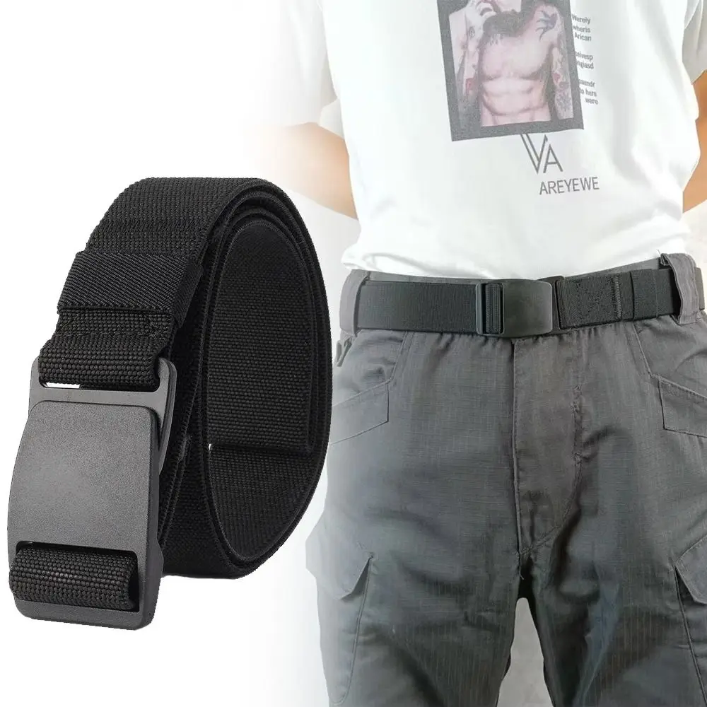 

Quick Release Nylon Elastic Braided Belt Adjustable Luxury Brand Design Plastic Buckle Waistband Leisure Casual Canvas Strap