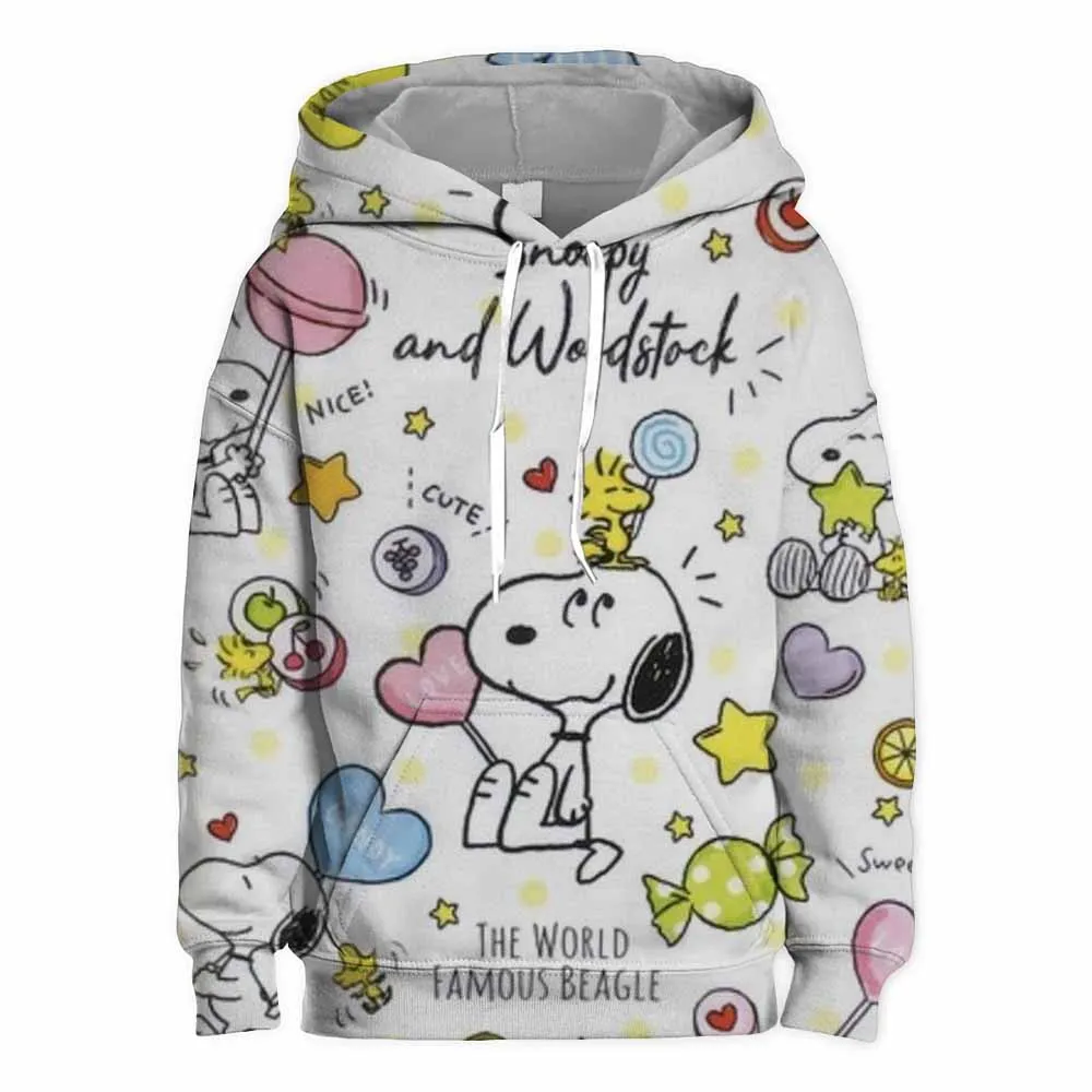 Snoopy White Cartoon Anime Children Pullover Tops 2024 New Fashion Boy Girl Kids Hoodies Spring Autumn Children's Sweatshirt