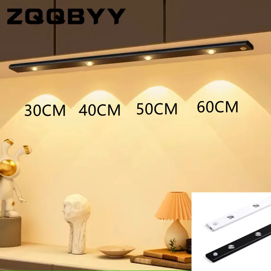 LED 3 Color Dimmable Motion Sensor Night Light For Kitchen Wardrobe Cabinet Lighting 30CM/40CM/50CM/60CM USB Rechargeable Lamp