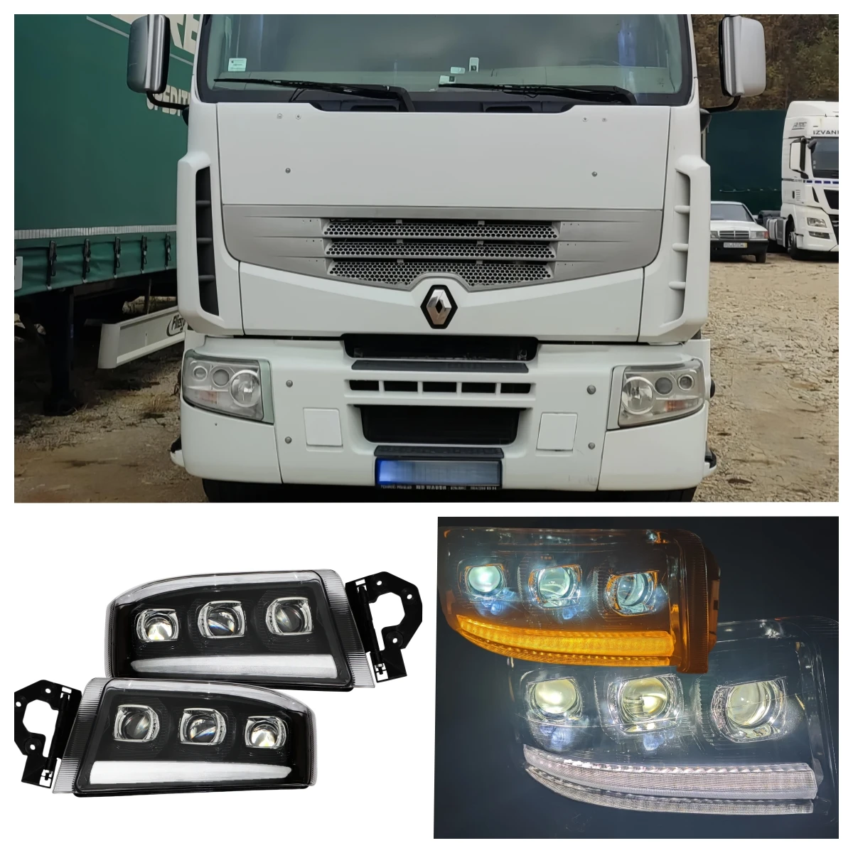 24V 1Pcs Full LED Headlight compatible with Renault Premium Heavy lorries Upgraded Dynamic DRL+ Triple Lens Truck Accessories