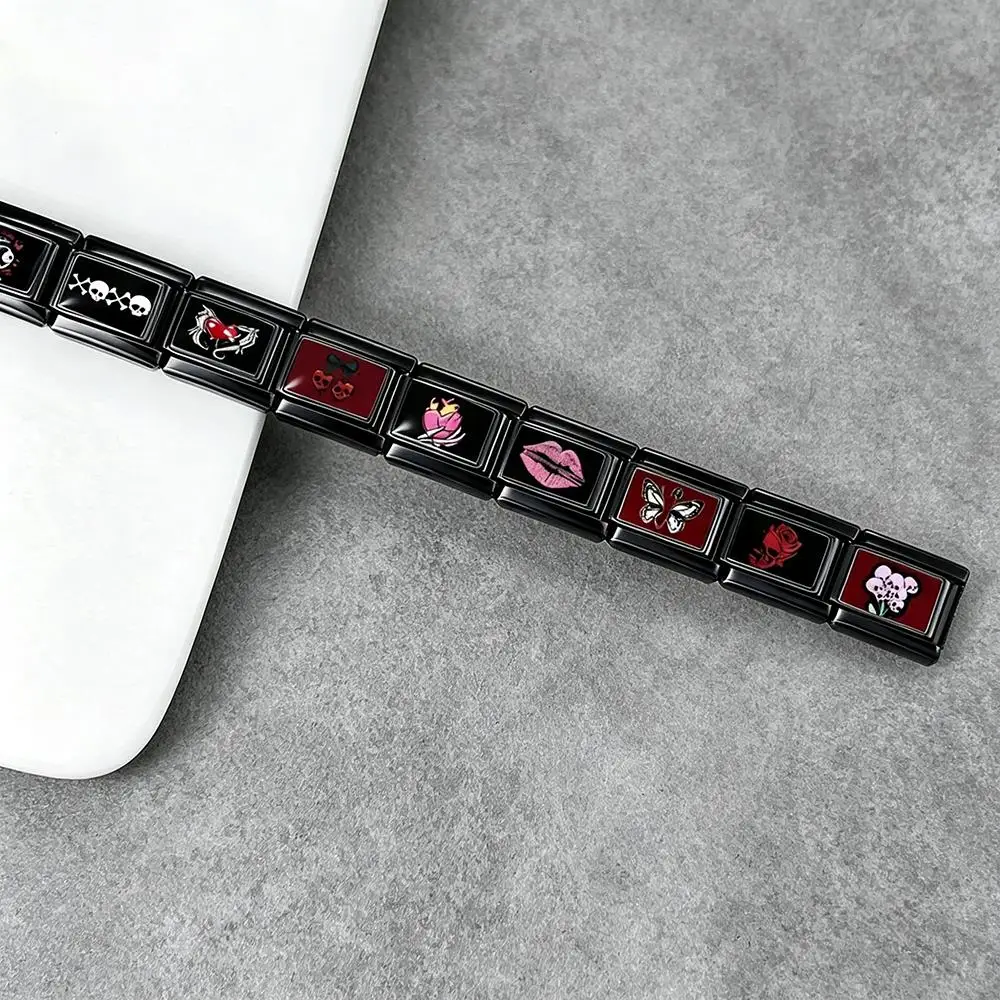 1 Stück Original-Stil Dunkle Ästhetik Rose Schmetterling Fledermausbeißer Italienische Gliederkette Passend für 9mm Armband DIY Perlen Edelstahl Schmuck – Detail 4