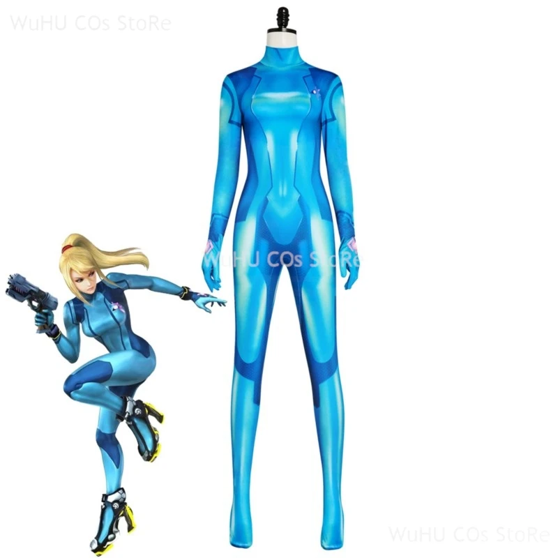 

Blue Jumpsuit Game Hero Cosplay Costume Game Metrooid Samus Aran Cosplay Female Samus Zero Costume Bodysuit Power Suit