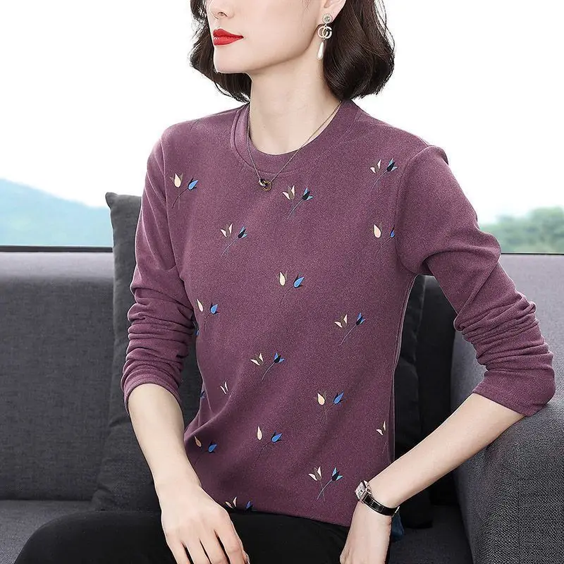 New Printing Casual Tops Ladies Interior Lapping O-neck Women\'s Clothing Simplicity Pullovers Long Sleeve Undercoat T-Shirts