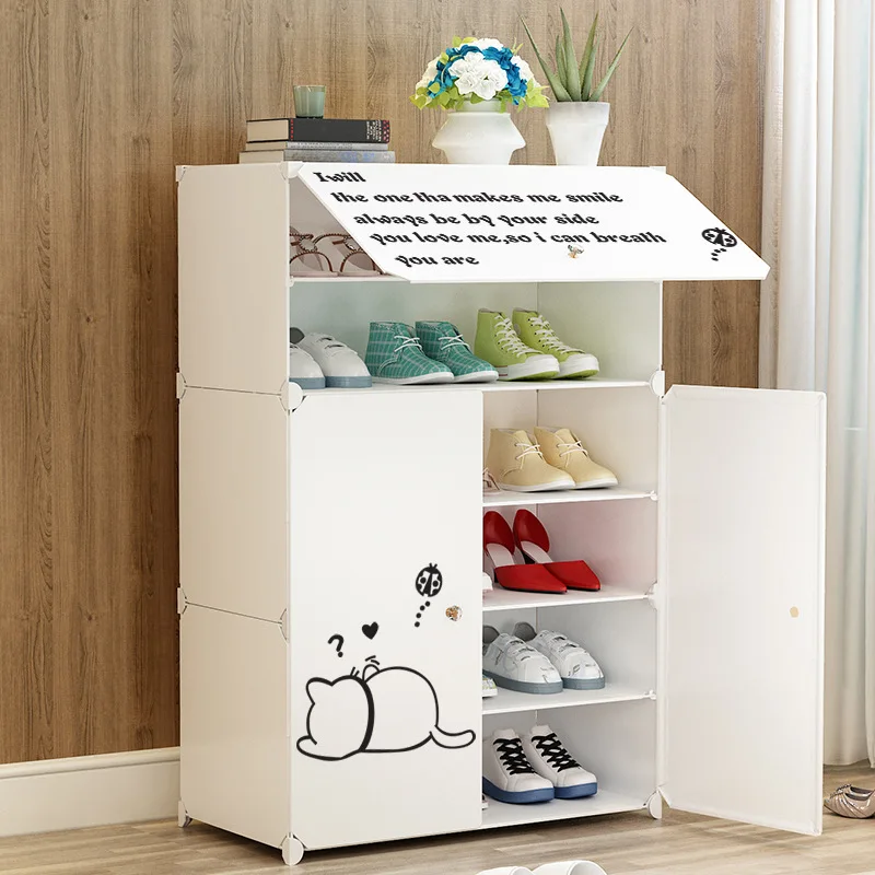 New simple plastic shoe cabinet with opposite door, creative home combination, shoe sorting, minimalist cartoon sticker shoe rac