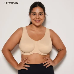 SYROKAN Sports Bra Plus Size Running Women Breathable Workout Fitness Lady Max Control High Support Underwear Black Beige Tops