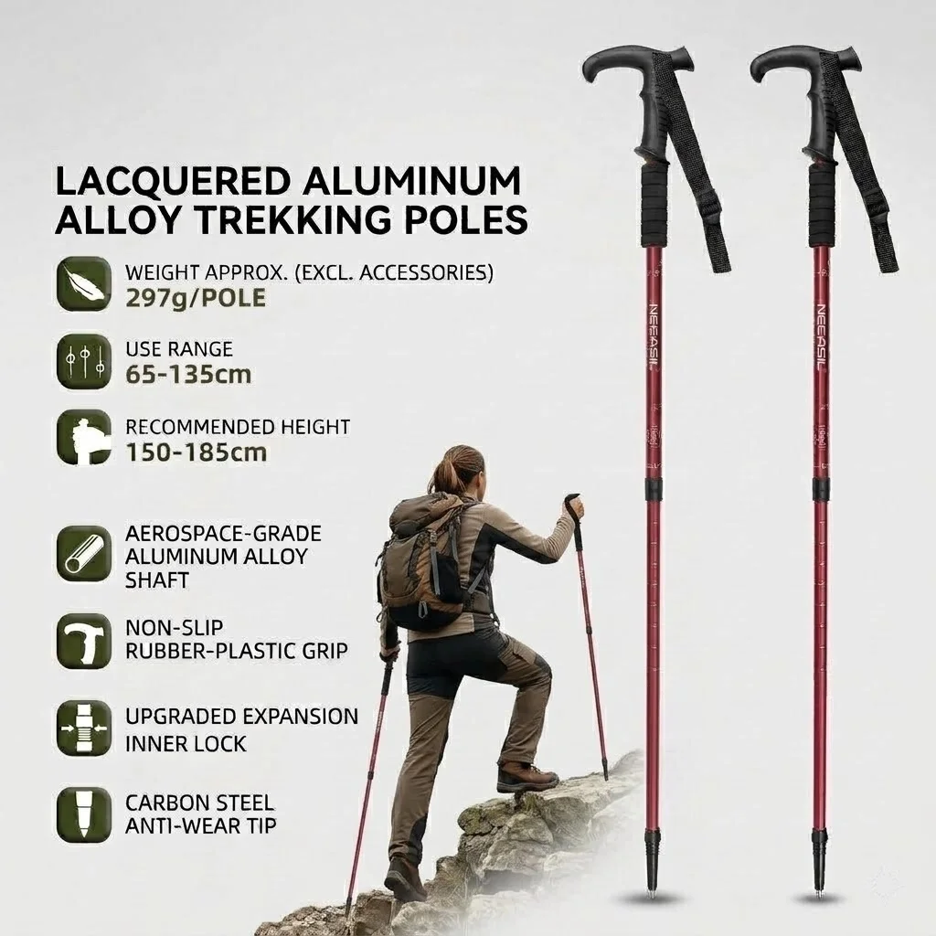 3-Section Walking Hiking Stick Portable Outdoor Fold Trekking Pole Alloy Telescopic Club For Elderly Camping Walking Poles 2pcs