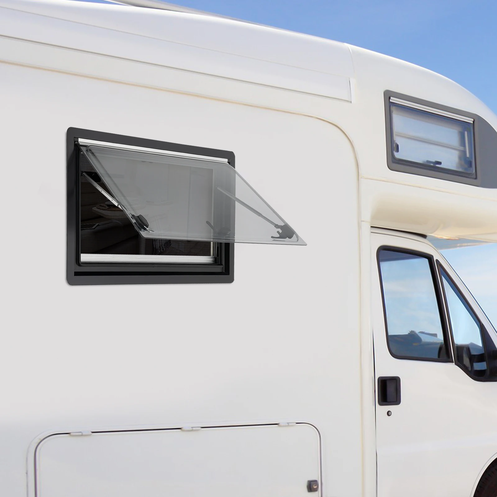 Jendela Ventilasi Ekstrapola RV Tahan Lama 900x500mm, 70 °   Bukaan Maksimal, Bingkai Dua Warna Hitam & Putih, Peningkatan Kenyamanan Perjalanan