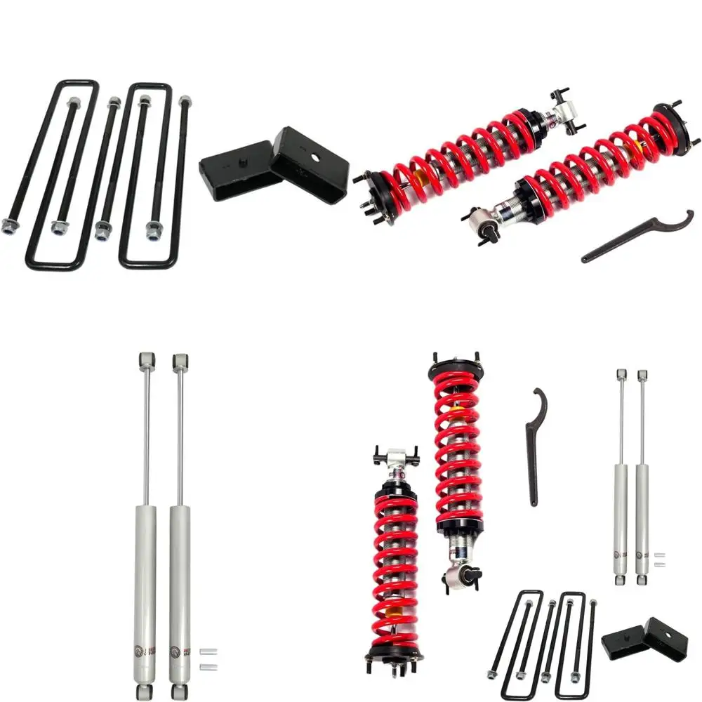 

1-4 Adjustable Front Coilovers and 3 Rear Blocks/U-Bolts/Shocks for 2007-2018 1500 Trucks