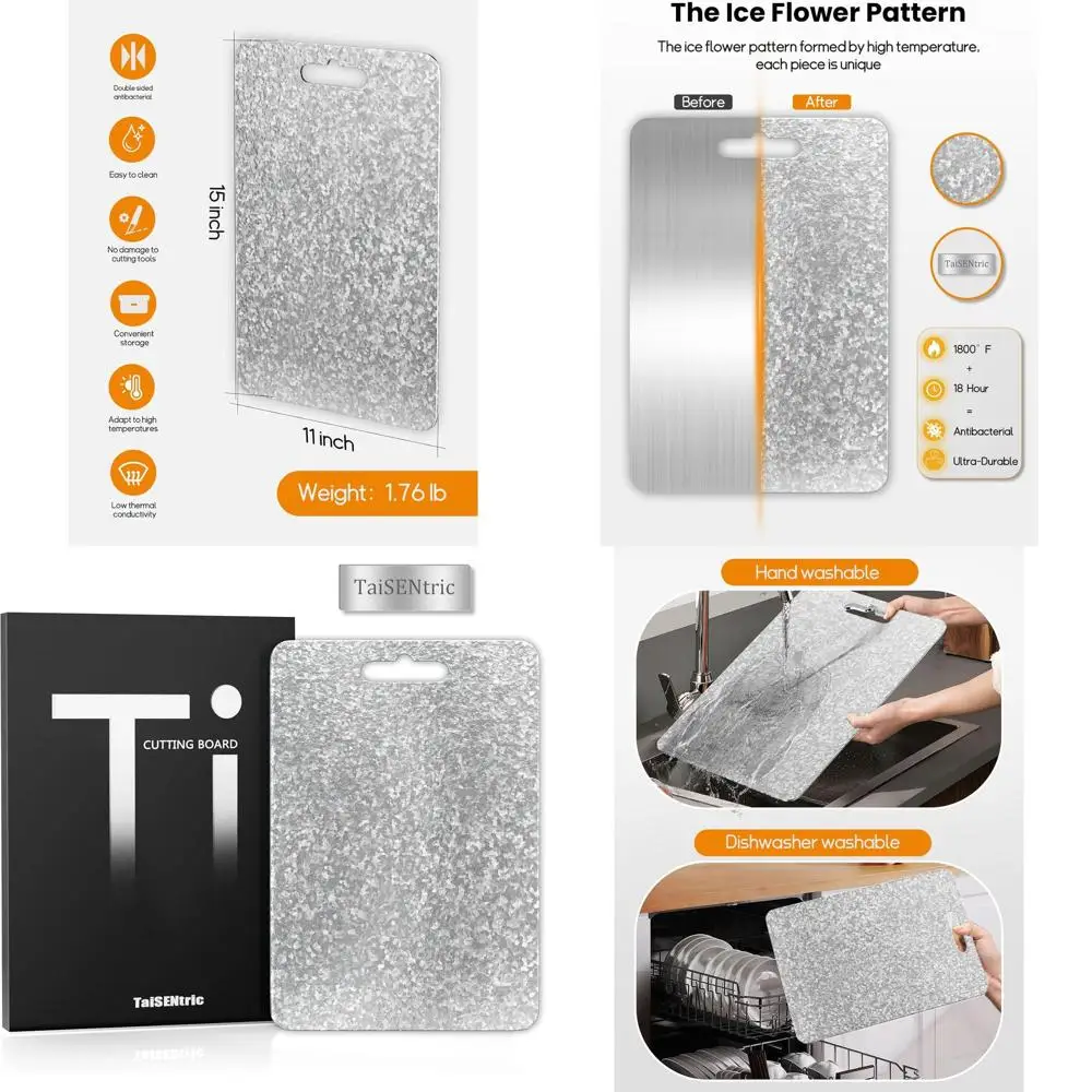 

Двусторонняя титановая разделочная доска с подвесной ручкой, не содержит BPA и можно мыть в посудомоечной машине, 15,75x11