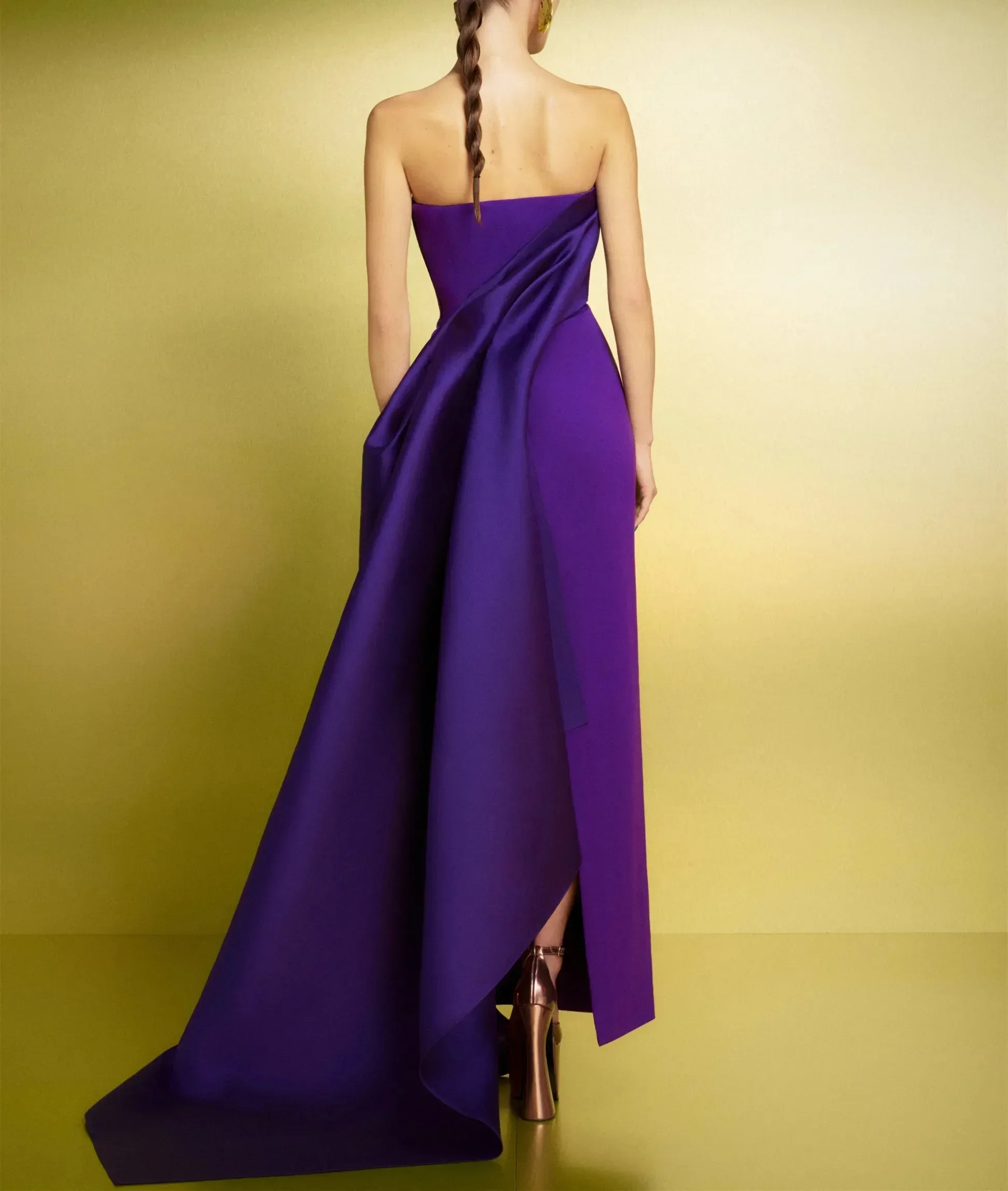 Customized Vintage Long Purple Muslim Evening Dresses Backless Straight Ankle Length Sweep Train Prom Dresses for Women 2024