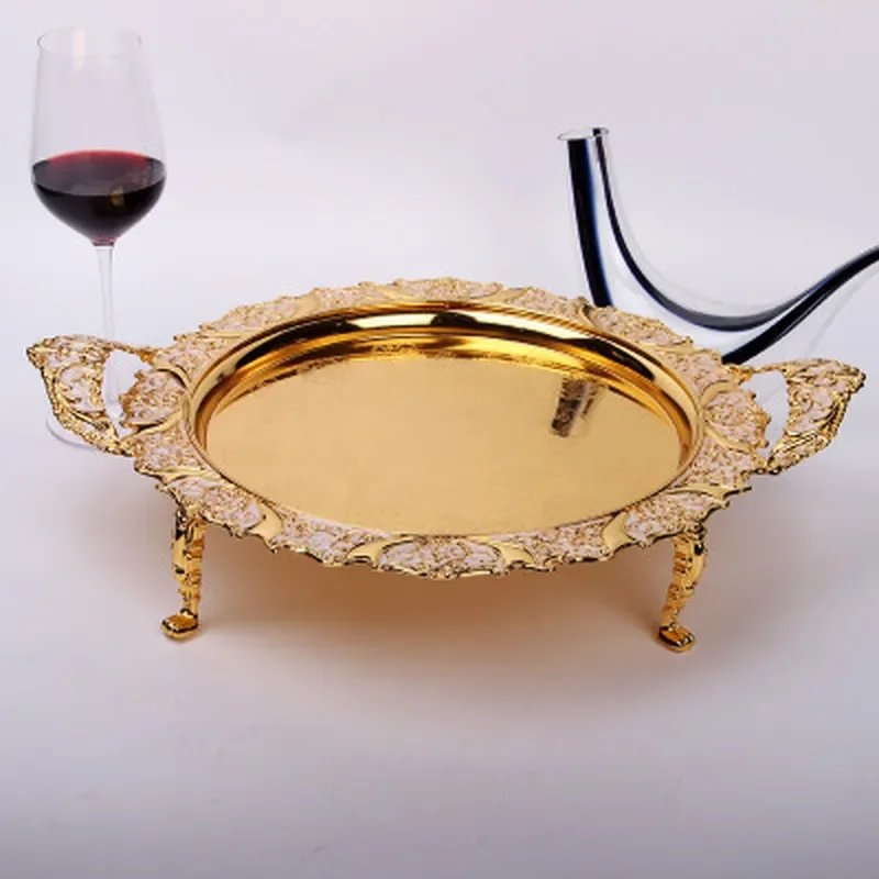 European Style Handheld Round Fruit Plate Colorful Printed Large Serving Tray For Hotel Wedding Home Decor Long Square Dish