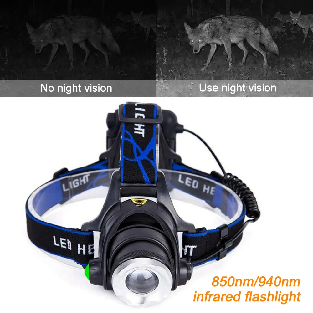 IR 850nm Infrared Headlight IR 940nm Head Torch Tactical Zoomable Infrared Headlamp Outdoor Night Vision Hunting Flashlight