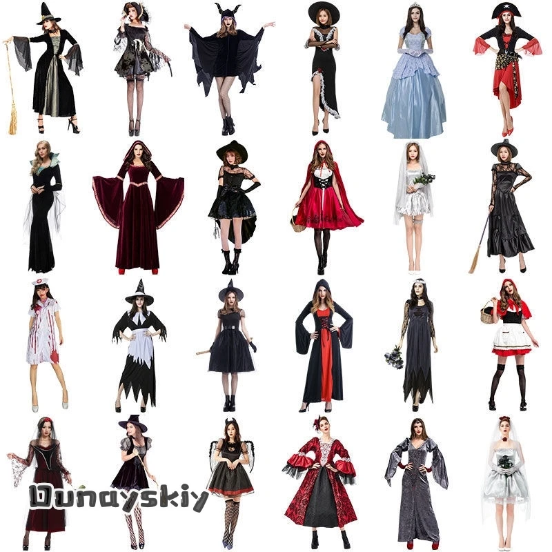 

25 Style Halloween Costume Vampire Bat Ghost Witch Angel Medieval Cosplay Clothing Women's Dress Party Carnival Jumpsuit Dresses