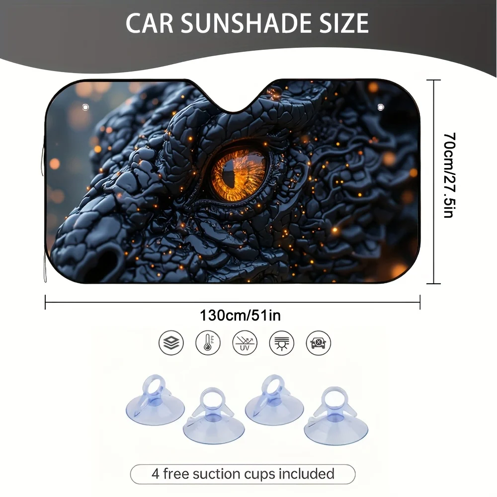 1pc Fiery Dragon Eye Car Sun Visor - Easy Installation, Reduces Sunlight Interference, Stylish Black & Orange Design With Glowin