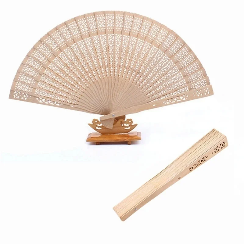 Chinese Sandalwood Scented Folding Hollow Wooden Fans Hand Held Fans