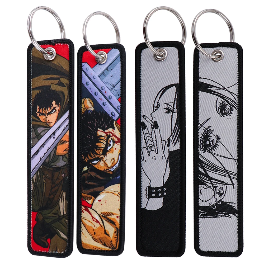 Melancholic Anime Girl Embroidery Motorcycle Cars Keychain Key Holder Key Fobs Keyring Key Tags Chaveiro Jewelry 1pc