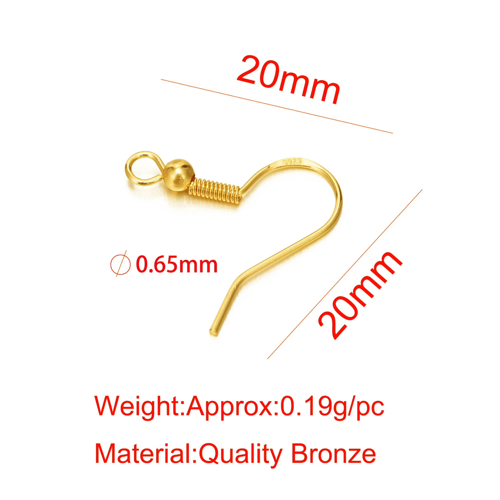 200PCS Embossed 925 Brass Metal Earring Hooks For Handmade DIY Jewelry Earrings Materia Semi-Finished Accessories