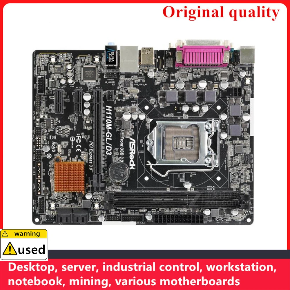 

Used For ASROCK H110M-GL/D3 Motherboards LGA 1151 DDR3 16GB M-ATX For Intel H110 Desktop Mainboard SATA III USB3.0