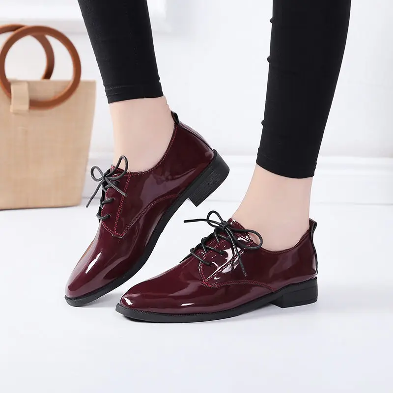 Autumn Women Oxford Flats Shoes 2023 Low Heel Black Retro Student Single Shoes Office Outsole Casual Black Student Leather Shoes