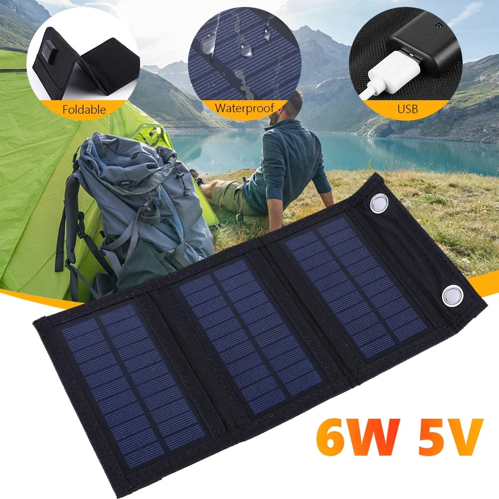 1-6W Foldable Solar Panel 5V USB Solar Smartphone Battery Charger Solar Cells Board Waterproof Power Bank  Camping Hiking