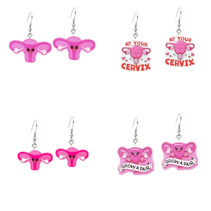 Glitter Uterus Cervix Gynecologist Acrylic Drop Earrings For Women Jewelry Flat Back Charms Accessories Doctor Nurse Gifts