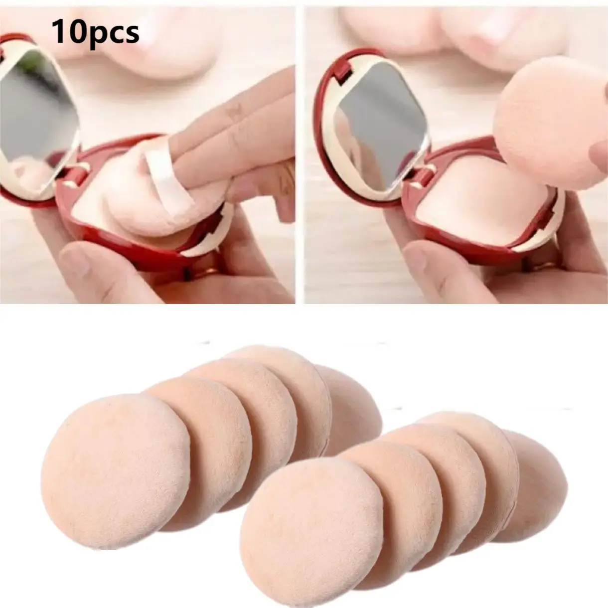 10 Pcs Facial Flocking Powder Puff Professional Round Portable Powder-free Soft Sponge Powder Puff Make-up Tools