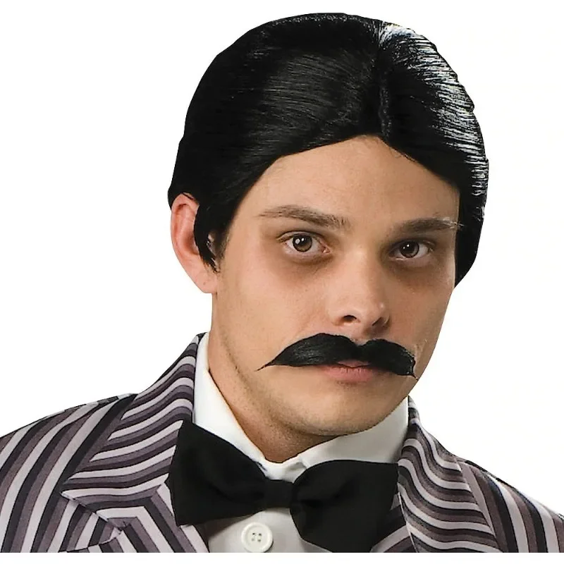 Movie Addams Family Gomez Addams Cosplay Wig Beard Eyebrow 3pcs/set Simulated Hair Festival Party Masquerade Full Wigs