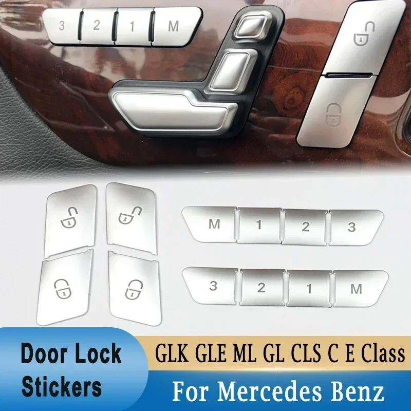 

6/12Pcs Car Door Seat Memory Lock Buttons Covers Stickers for Mercedes-Benz C/E Class GLK GLE ML GL CLS GLA CLS W204 W212