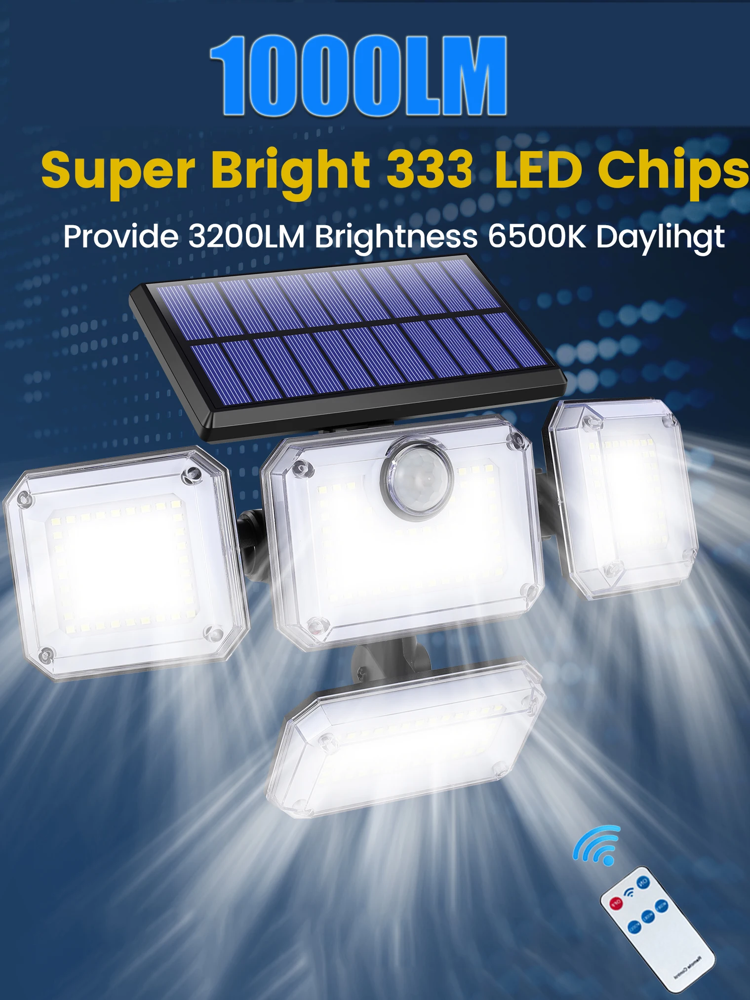 Solar Power 333LED Wall Lamp Outdoor Motion Sensor Light with Remote Control Split Waterproof Securtiy Night Light for Garden 5M