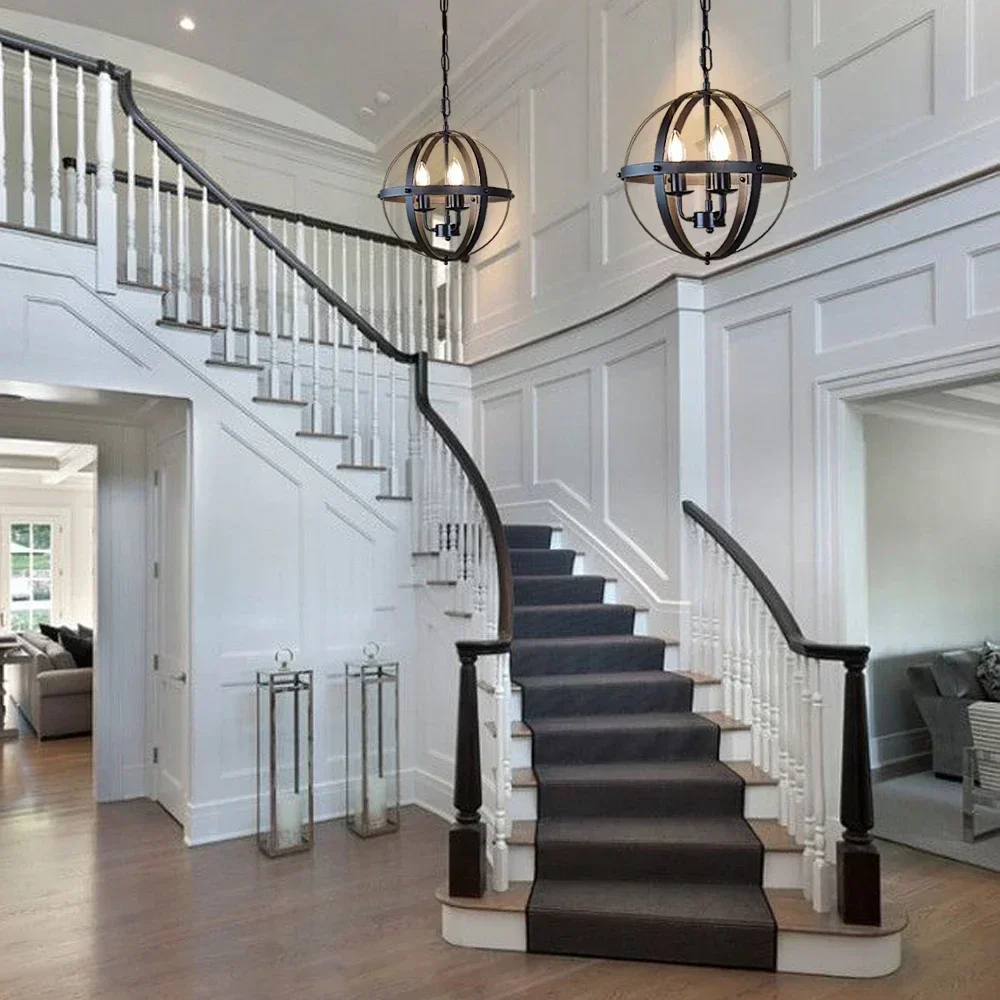 TechHPBlack 3-Light Flush Mount Ceiling Chandelier E12 Base Pendant Light For Kitchen Dining Room
