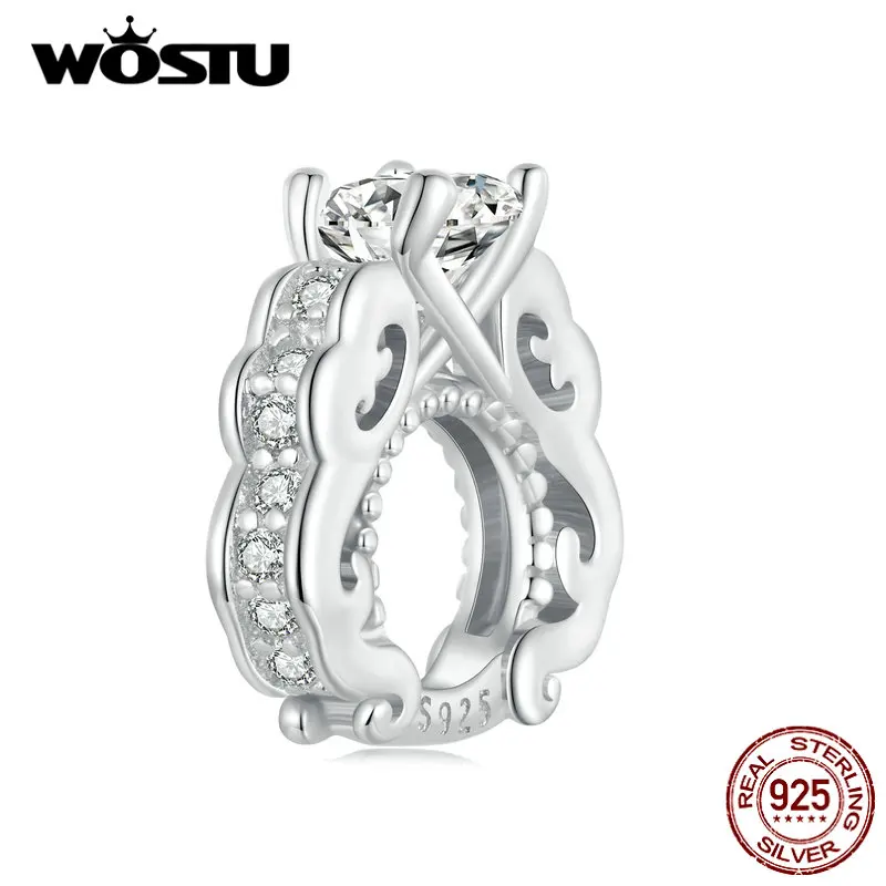 

WOSTU 925 Sterling Silver Wedding Ring Septal Bead Pavé Setting CZ Charm For Women Fit Bracelet & Necklace Original Jewelry Gift