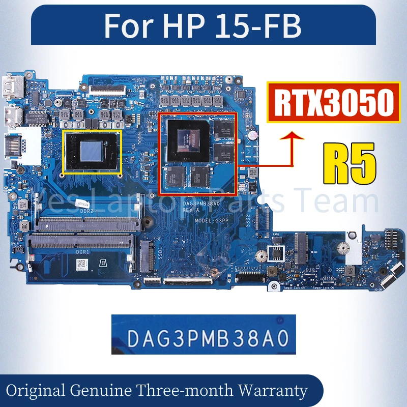 DAG3PMB38A0 For HP 15-FB Laptop Mainboard R5-00296 RTX3050 GN20-P0-A1 4G Notebook Motherboard