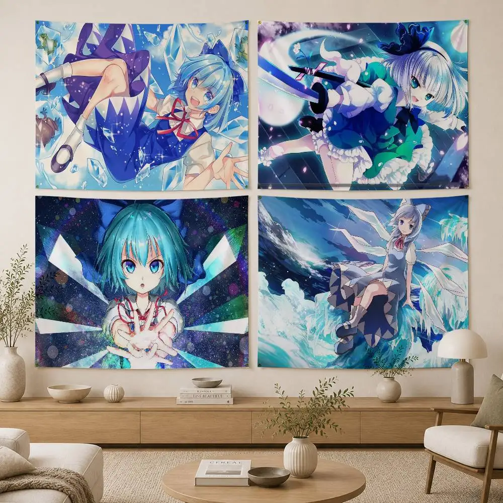 TOUHOU Project Cirno Cute Anime Girl Flag Digital Printing Banner for Garage Wall Out Door Decoration