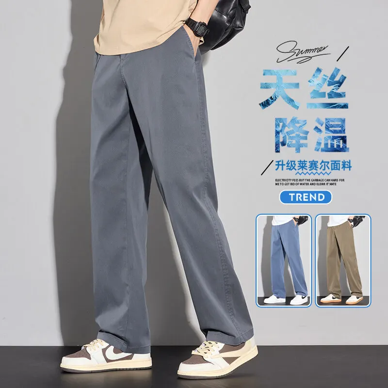 2025 Summer New Thin Men's Casual Pants Korean Fashion Straight Leg Baggy Pants Streetwear Elegant Men Clothing