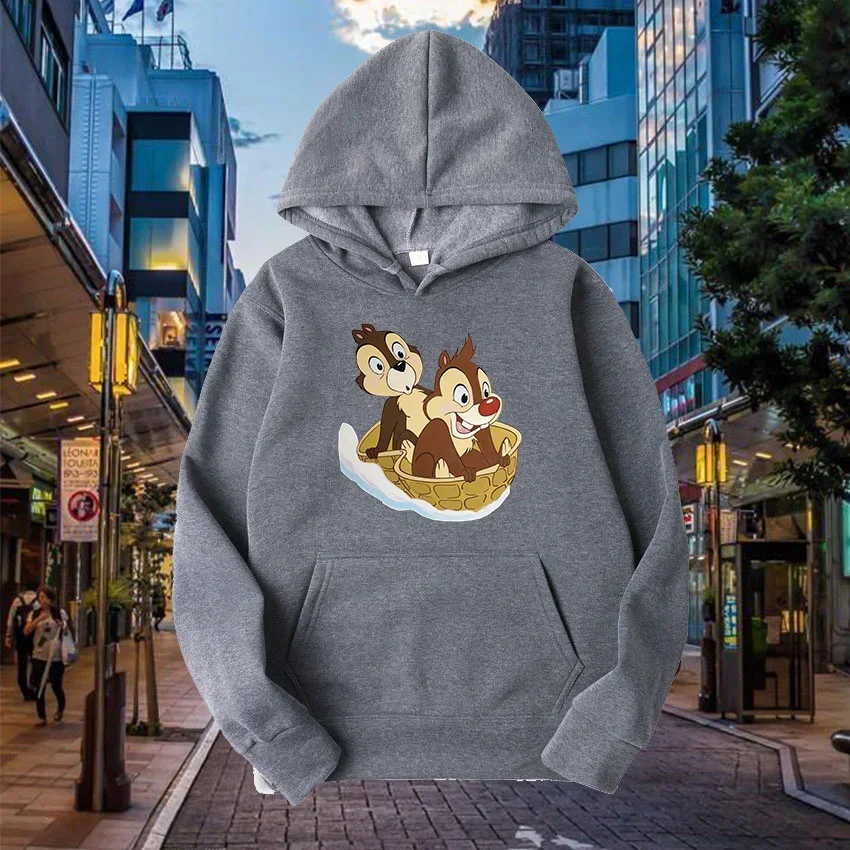 Cartoon Men Hoodies Disney Chip and Dale Creative Fashion Graphics Comfortable Trendy Hip Hop Autumn Winter Male Sweatshirts