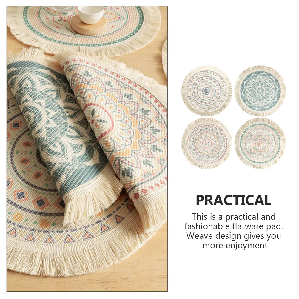 

4Pcs Heat Resistant Woven Placemat Decorative Dining Table Mat Cotton Cutlery Mat Kitchen Household Dining Pad