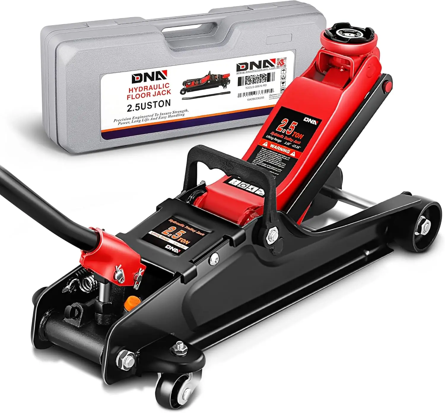 

2.5 Ton Low Profile Hydraulic Trolley Jack, 5500 lbs Capacity, Lifting Range 3.35"-15.16", Red