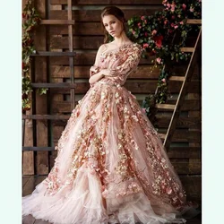 Floral Maxi Dresses Pink One Shoulder vestido de festa Flower 3D Women Elegant A line Prom Party Gowns Tulle Long Custom Made