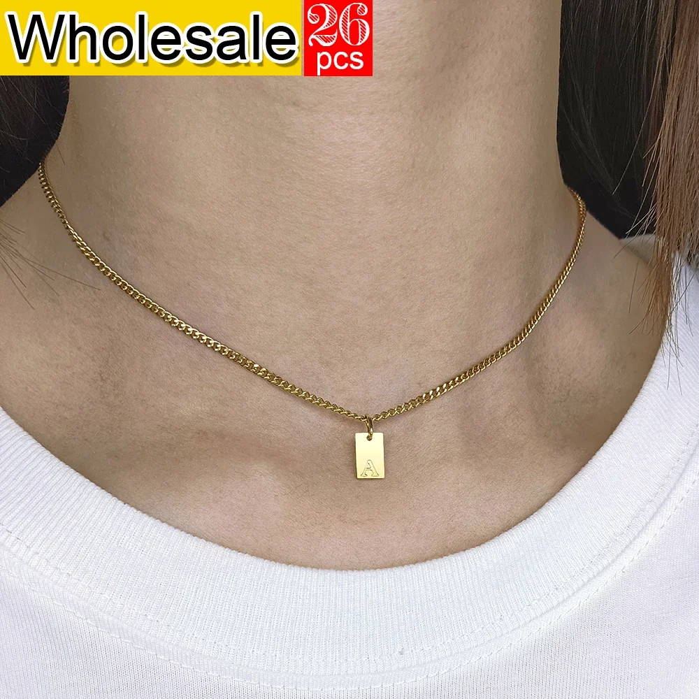 26PCS Stainless Steel Women's Pendant Necklace Letter Pendants Golded Cuban Chain Fashionable Jewelry Necklaces Woman Wholesale