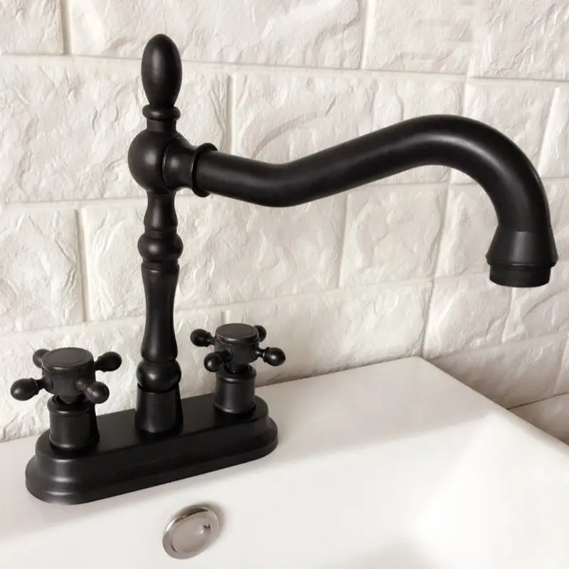 Black Oil Rubbed Bronze Swivel Spout Kitchen Sink Faucet 2 Hole Bathroom Basin Cold and Hot Water Mixer Taps Dhgb2