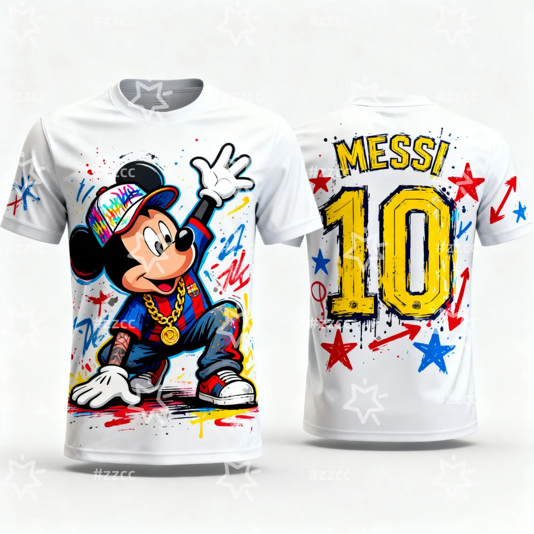 

Disney Mickey Mouse graphic jersey Messi's No. 10 jersey Autumn Sports Dry Quickly Men's T-Shirt Children's Clothing Tee Woman