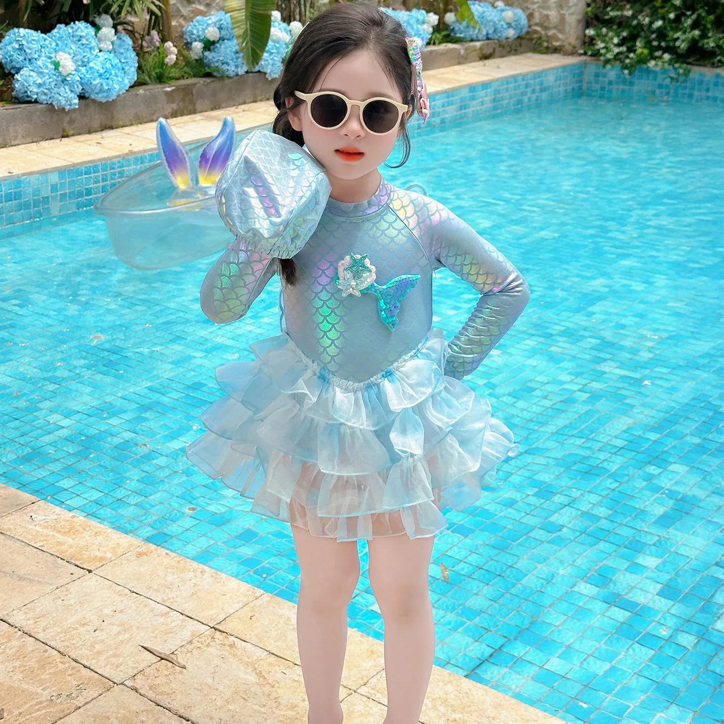 Girl Long Sleeved Sun Protection Swimsuit Summer 2026 New Item Baby Sweet Summer One-piece Swimsuit