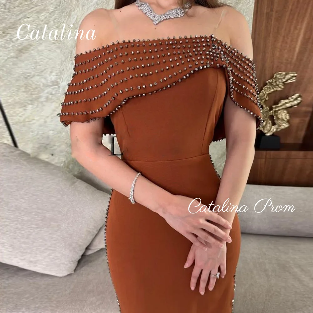 

Fashion Satin Evening Dress Straight Prom Dresses Off Shoulder Turrn Down Customized Burnt Orange Collar Maxi Dress with Split