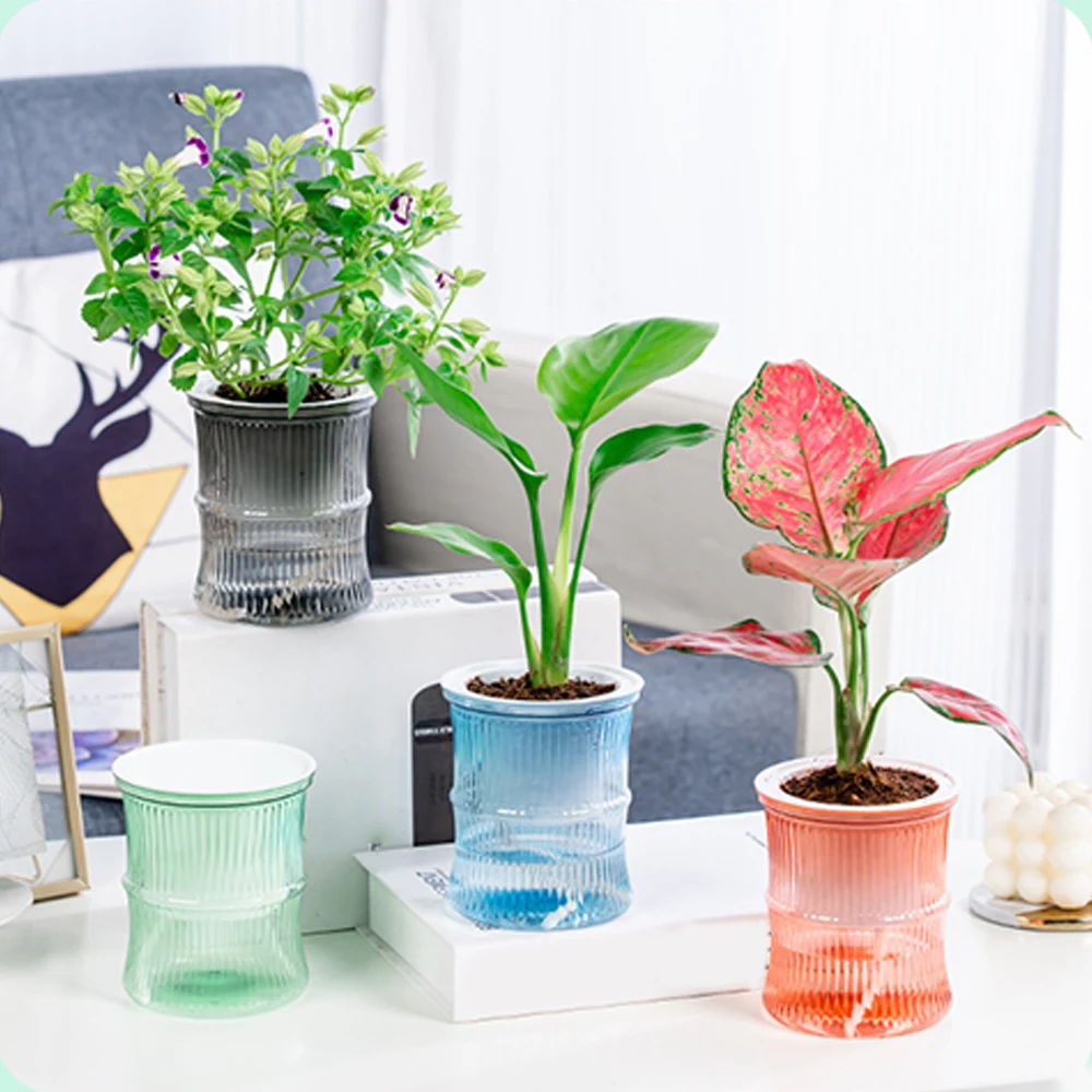 Cultivation Potted Plant Flowerpot Self Absorbing Hydroponic Flowerpot Living Room Desktop Decoration Bamboo Knot Shape Design