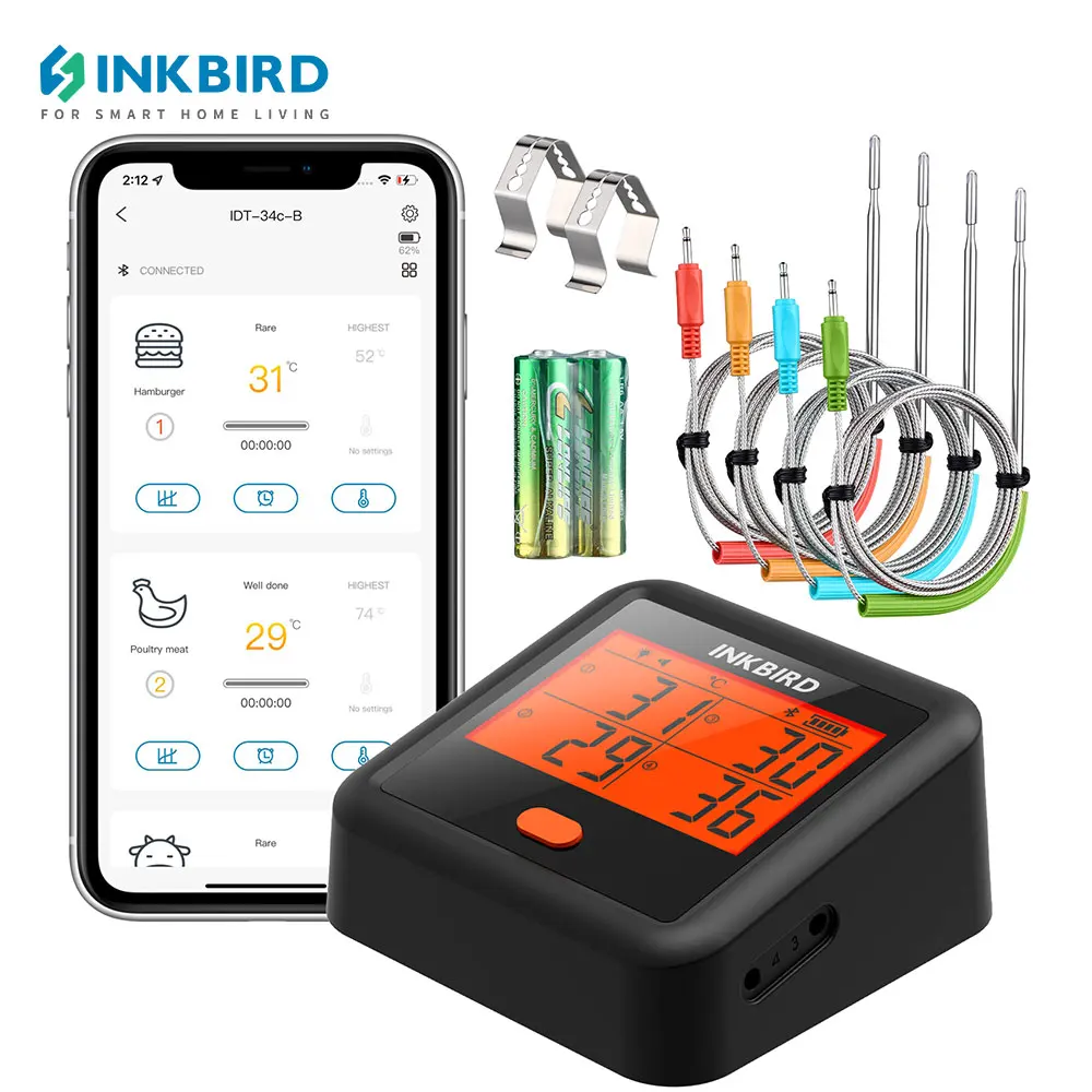 INKBIRD cyfrowy termometr do grillowania IDT-34c-b termometr grillowy mięsa na zewnątrz z 4 sondami do mięsa Bluetooth akcesoria do grilla