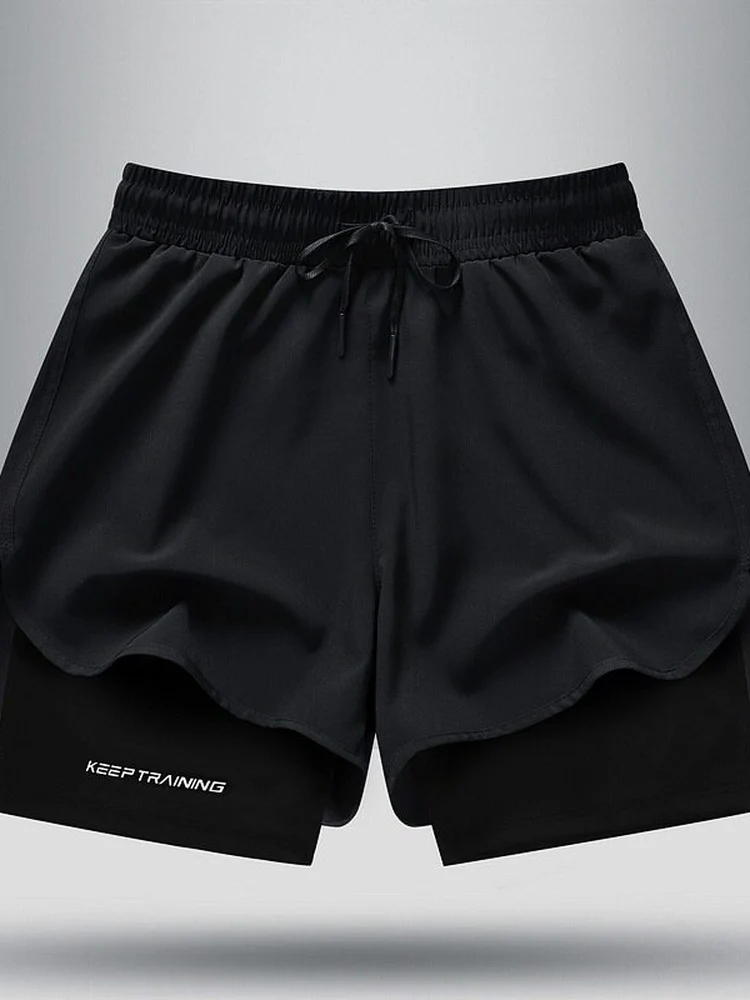 Men's Running Shorts Ice Silk Inner  Quick Dry Athletic Track And Field Summer Fitness Three-quarter Length Casual Shorts